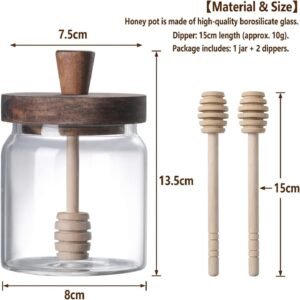 Glass Honey Jar with Dipper & Wooden Lid