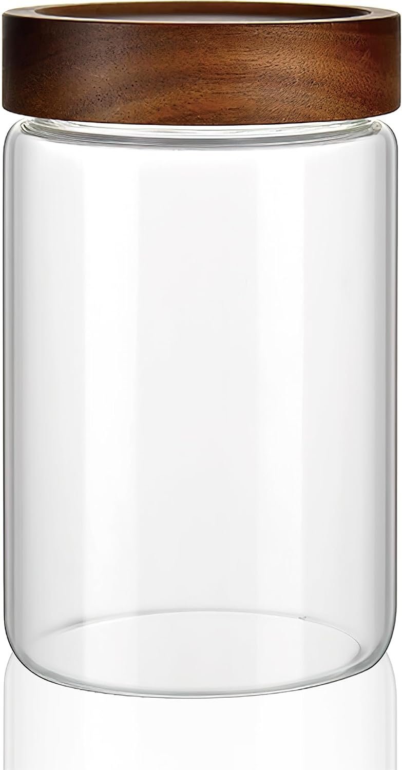 13.5 oz Cylindrical Glass Honey Container with Wooden Lid