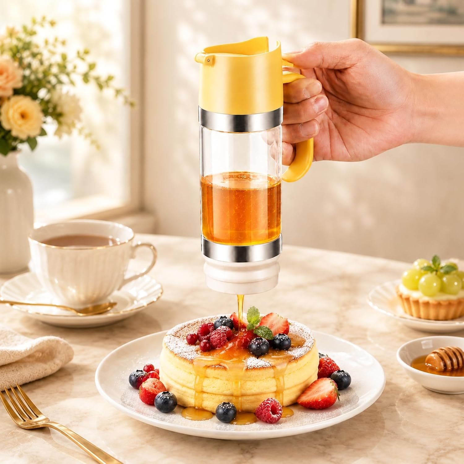Clear Glass No-Drip Honey Dispenser with Handle (9 oz) - Image 4