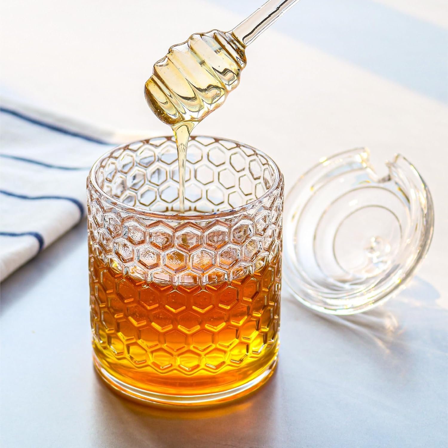 Clear Glass Honey Storage Pot with Glass Dipper (10 fl oz) - Image 3