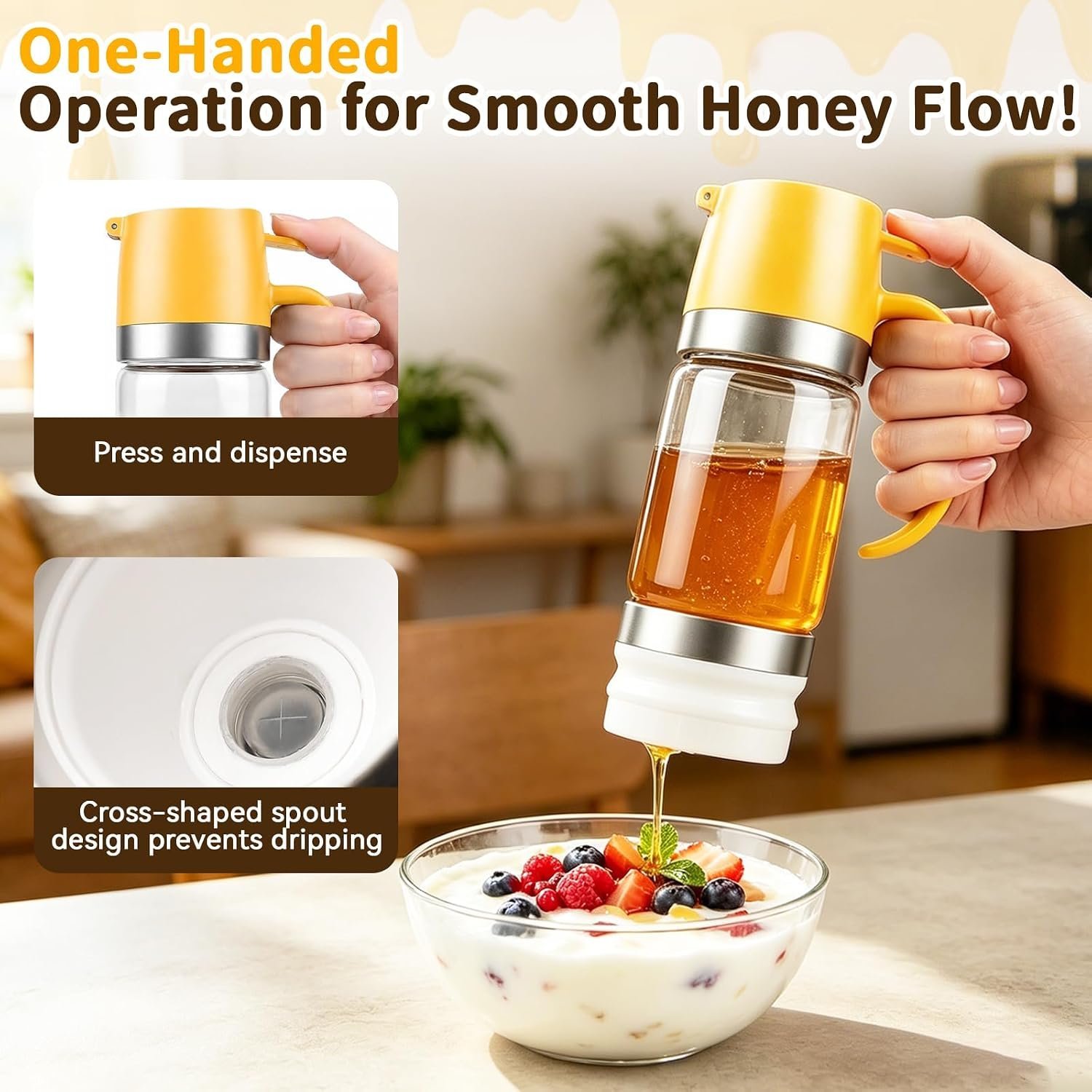 Clear Glass No-Drip Honey Dispenser with Handle (9 oz) - Image 3