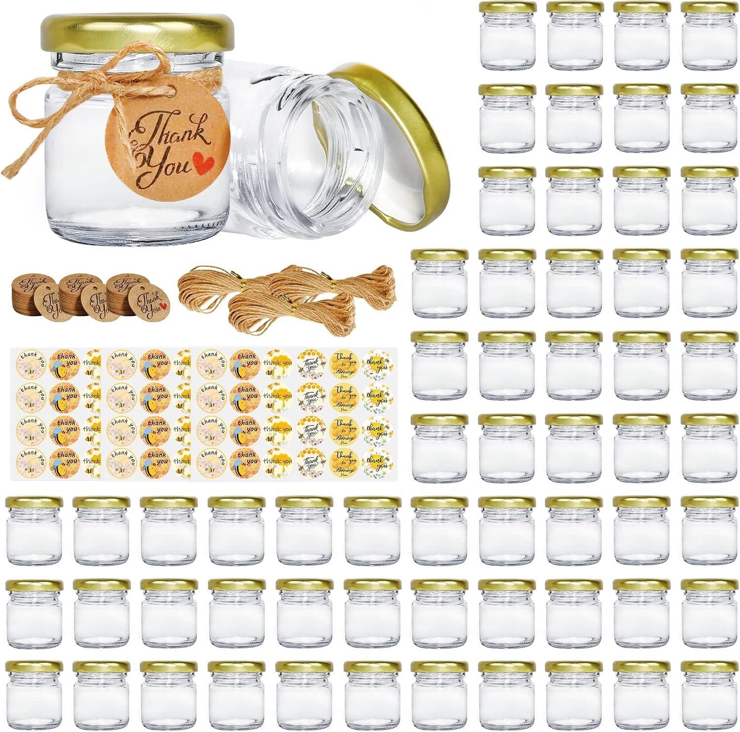 1.5 lb Diamond-Cut Glass Honey Jar Set with Golden Lid